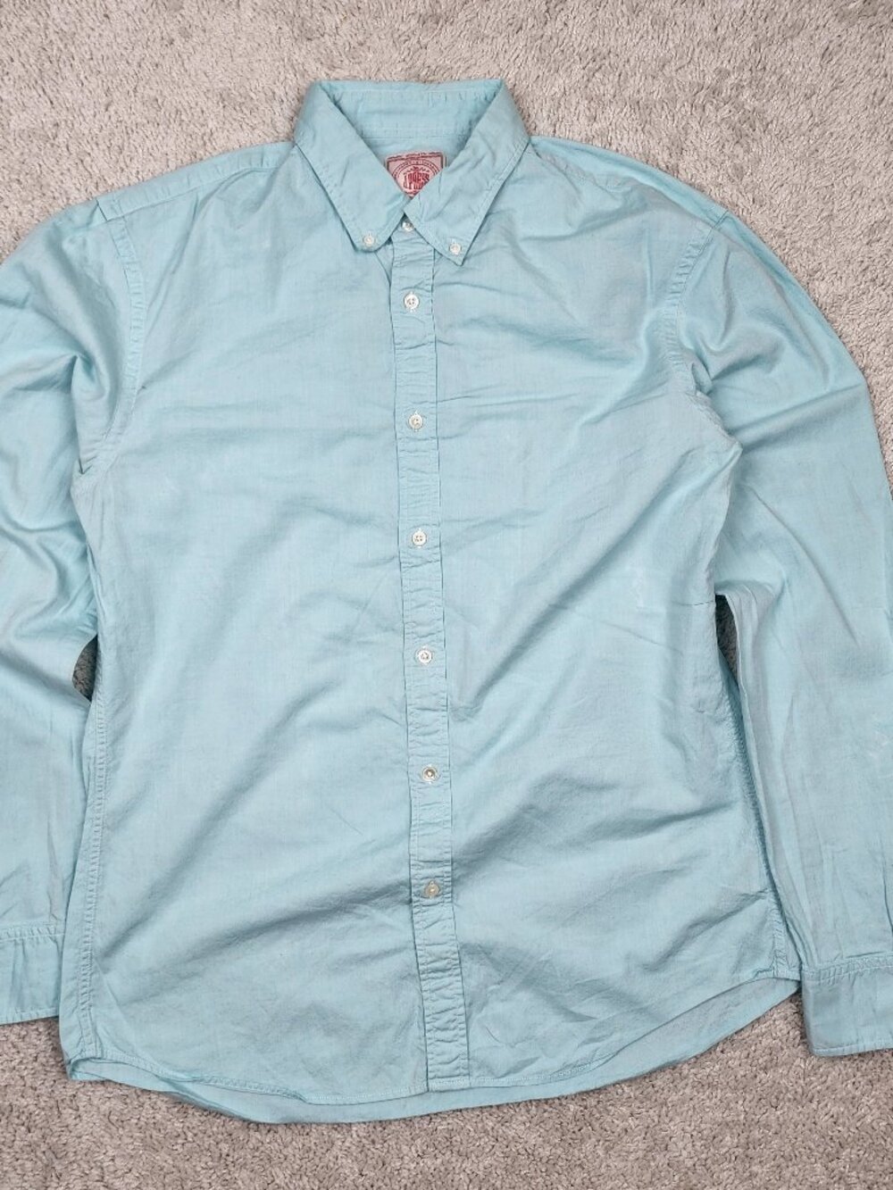 J. Press Button Down Shirt Turquoise Plaid Blue Large L Mens Long Sleeve USA VTG